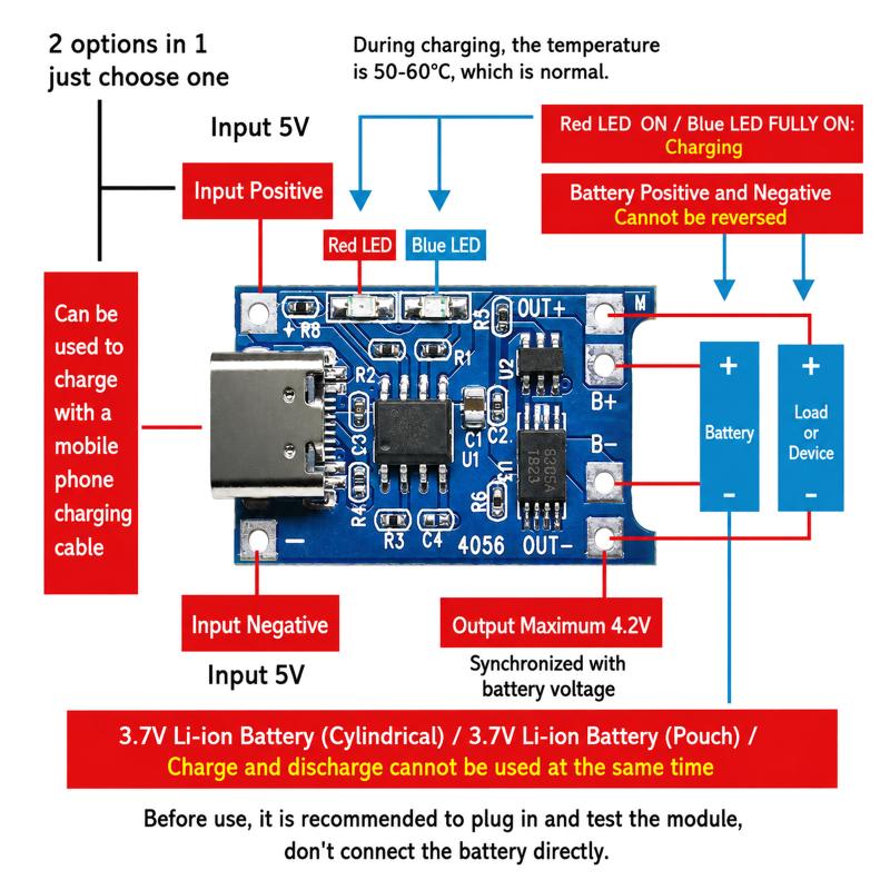 Tp4056 Module - Moduł ładowarki do baterii litowych 18650